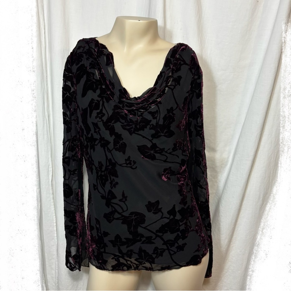 Adrianna Papell women’s large burnout velvet silk red black blouse top y2k